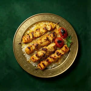 چلو جوجه‌کباب زعفرانی مخصوص ساسانی‌نژاد