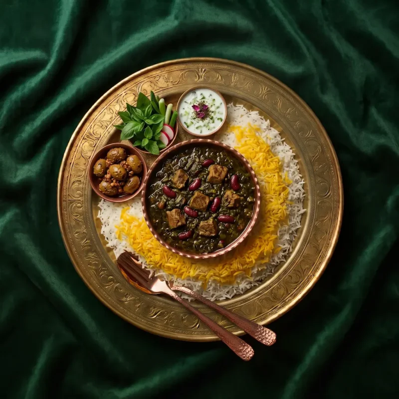 چلو قرمه سبزی گوسفندی